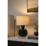 Mikasso Nisa Luce Glassa Cam Abajur-Yeşil Cam/kahve Kumaş Başlık 28 cm •• Trend Yeşil Cam Gövde Masa Lambası - Çok Renkli