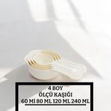 Mikasso Ölçü Kaşığı 4 Farklı Boy Ölçü Kabı Ölçek Kaşığı (60ML + 80ML + 120ML + 24OML) Plastik Ekru