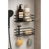 Mikasso Ömür Boyu Paslanmaz 3 Lü Banyo Seti Banyo Toparlayıcı Raf Organizer Metal 3 Siyah 2 33 x 27 - Çok Renkli
