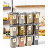Mikasso Organizer Etiketli Erzak Saklama Kabı 1.2 Lt 12'lı Set Plastik Gri