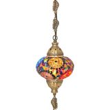 Mikasso Osmanlı Otantik Mozaik Tekli Tavan Sarkıt Avize Gece Lambası, Multicolor Cam 1 E14 Yeşil Salon / Otu - Çok Renkli