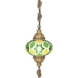 Mikasso Osmanlı Otantik Mozaik Tekli Tavan Sarkıt Avize Gece Lambası, Yeşil Metal 1 E14 Yeşil Salon / Oturma - Çok Renkli