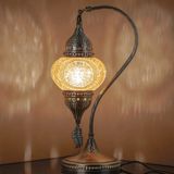 Mikasso Otantik Türk Lambası, Türk Fas Mozaik Masa Başucu Lambası, %100 El Işi, Deveboynu 40CM Metal Altın - Çok Renkli