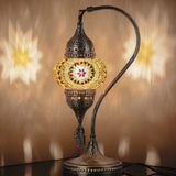 Mikasso Otantik Türk Lambası, Türk Fas Mozaik Masa Başucu Lambası, %100 El Işi, Deveboynu 40CM Metal Bej - Çok Renkli