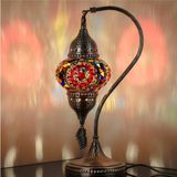 Mikasso Otantik Türk Lambası, Türk Fas Mozaik Masa Başucu Lambası, %100 El Işi, Deveboynu 40CM Metal Kırmız - Çok Renkli