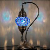 Mikasso Otantik Türk Lambası, Türk Fas Mozaik Masa Başucu Lambası, %100 El Işi, Deveboynu 40CM Metal Mavi - Çok Renkli