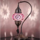 Mikasso Otantik Türk Lambası, Türk Fas Mozaik Masa Başucu Lambası, %100 El Işi, Deveboynu 40CM Metal Mor - Çok Renkli
