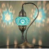 Mikasso Otantik Türk Lambası, Türk Fas Mozaik Masa Başucu Lambası, %100 El Işi, Deveboynu 40CM Metal Turkua - Çok Renkli