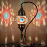 Mikasso Otantik Türk Lambası, Türk Fas Mozaik Masa Başucu Lambası, %100 El Işi, Deveboynu 40CM Metal Turunc - Çok Renkli