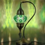 Mikasso Otantik Türk Lambası, Türk Fas Mozaik Masa Başucu Lambası, %100 El Işi, Deveboynu 40CM Metal Yeşil - Çok Renkli
