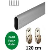 Mikasso Oval Alüminyum 120 cm Dolap Içi Askı Borusu 2 Adet Flanş Vidaları Gri