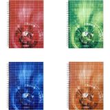 Mikasso Özgün 20X28 Spiralli Sert Kapak Defter Kareli 120 Yaprak 4 Renk Bölmeli - 4 Adet Sert Spiralli Karel - Çok Renkli