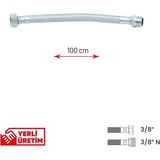 Mikasso Paslanmaz Çelik Flex Hortum 3/8 - 3/8 Nipel Bağlantı Taharet Hortumu 100 cm Gri