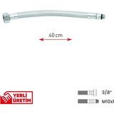 Mikasso Paslanmaz Çelik Flex Hortum 3/8 - M10X1 Batarya Musluk Bağlantı Hortumu 40 cm Beyaz