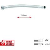 Mikasso Paslanmaz Çelik Flex Hortum 3/8 - M10X1 Batarya Musluk Bağlantı Hortumu 90 cm Gri