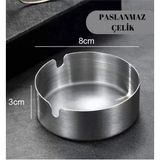 Mikasso Paslanmaz Çelik Mini Mat Açık Yuvarlak Model Küllük Dekoratif Kül Tablası 8 cm Küllük Metal Metalik