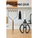 Mikasso Paslanmaz Çelik Patates Ezici ve Mutfak Makası Seti – Çok Amaçlı, Dayanıklı, Ergonomik Sap Paslanmaz