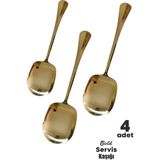 Mikasso Paslanmaz Gold Çelik Lüx Servis Salata Kaşığı Spatula Çelik Yemek Servis Kaşığı 4 Adet Paslanmaz Çel