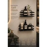 Mikasso Paslanmaz Ikili Yapışkanlı Banyo Düzenleyici Duşakabin Rafı, Premium Mat Siyah Şampuanlık Organizer - Çok Renkli