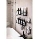 Mikasso Paslanmaz Yapışkanlı Siyah Metal Banyo Rafı Düzenleyici 4'lü Set 2 Düz 1 Diş 1 Sabunluk Metal Siyah - Çok Renkli