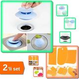 Mikasso Pasta Kek Hamur Şekillendirici Kazıyıcı + Lavabo Küvet Banyo Filtre 2li Set - V7L9DS Plastik Çok Ren