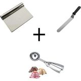 Mikasso Pasta Sıvama Spatulası Çelik Spatula Hamur Kazıyıcı Kurabiye Dondurma Kaşığı Set Bhl Çelik Gri