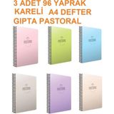 Mikasso Pastoral 96YP 3 Adet Karlei A4 Defter Sert Spiralli Kareli 96 Yaprak Büyük Boy Turuncu Okul Defterle - Çok Renkli