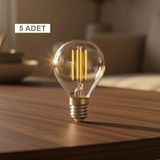 Mikasso PC45 5li 4W LED Filament Ampul E14 – 400 Lümen Sarı Işık, Şeffaf Cam Vintage