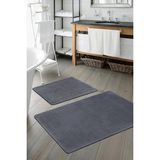 Mikasso Peluş Banyo Paspası Takımı 2'li Küçük Boy Jel Kaymaz Taban Post - - Antrasit Polyester Gri - Çok Renkli