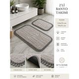 Mikasso Peluş Banyo Paspası Takımı 2’li Premium Kaymaz Taban 110X70 & 70X55 Gri Pamuk Polyester Gri - Çok Renkli