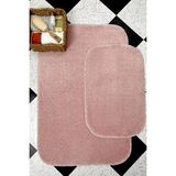 Mikasso Pembe Banyo Paspas Takımı 2'li Yumuşak Pelüş Tüylü Kaymaz Tabanlı ( 60X100 / 40X60 ) Polyester Pembe - Çok Renkli