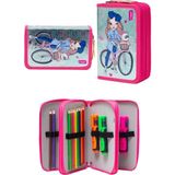 Mikasso Pembe Bisiklet Kız Desenli Pvc Üç Bölmeli Kız Çocuk Organizer Kalemlik Kalem Kutusu -CP7002 Plastik - Renkli