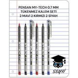 Mikasso Pensan My-Tech 0.7 mm Tükenmez Kalem Seti 2 Mavi 2 Kırmızı 2 Siyah Çok Renkli