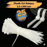 Mikasso Plastik Cırt Kelepçe 2.5X200 mm (25 Adet) - Hasır Çit Montajı ve Sabitleme Için Kablo Bağı - Beyaz