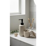 Mikasso Polyresin Sıvı Sabunluk & Süngerlik Seti - Modern Çizgili Tasarım Mutfak Banyo Organizer 19X15CM Bej - Çok Renkli