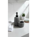 Mikasso Polyresin Sıvı Sabunluk & Süngerlik Seti - Modern Çizgili Tasarım Mutfak Banyo Organizer 19X15CM Gri - Çok Renkli