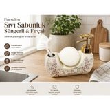 Mikasso Porselen Sıvı Sabunluk Sünderli & Fırçalı Lavin Porselen Beyaz - Çok Renkli