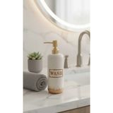 Mikasso Porselen “wash” Yazılı 220 ml Altın Kapaklı Sıvı Sabunluk – Şık Modern Banyo Aksesuarı Porselen Krem - Çok Renkli