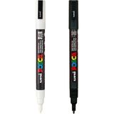 Mikasso Posca Marker Kalem Pc-3m (0.9-1.3mm) 2'li Set Siyah ve Beyaz Siyah - Çok Renkli