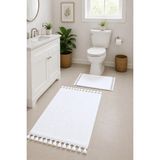 Mikasso Post Beyaz Pofuduk Tüylü, Yıkanabilir ve Kaymaz Tabanlı, Püsküllü, Banyo Paspas Seti 60X100CM ve 40X - Çok Renkli