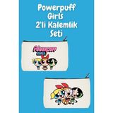 Mikasso Powerpuff Girls 2'li Makyaj Çantası Avantaj Seti, Kalemlik, Cüzdan, Bez Çanta Tekstil Bej - Çok Renkli