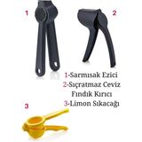 Mikasso Pratik Kaliteli Siyah Sarımsak Ezici, Ceviz ve Fındık Kıracağı,limon Sıkacağı Plastik Siyah
