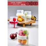 Mikasso Pratik Taşınabilir Yoğurt, 400 ml Müsli Saklama Kabı,kaşıklı Beslenme Kabı Plastik Beyaz