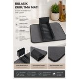 Mikasso Premium Katlanabilir Mikrofiber Bulaşıklık Seti Antrasit - Tezgah Üstü Kurulama Matı 36X60 cm Belirt - Çok Renkli
