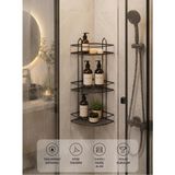 Mikasso Premium Siyah Mat 3 Katlı Banyo Köşe Rafı - Paslanmaz Şampuanlık ve Banyo Köşeliği Metal Siyah - Çok Renkli