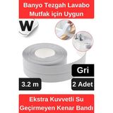Mikasso Premium Su Geçirmez Önleyici Yalıtım Küf Banyo Mutfak Lavabo Gri Kenar Şerit Bant 3.2m 2 Adet Beyaz