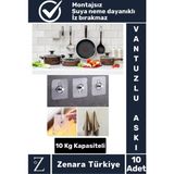 Mikasso Premium Suya Neme Ekstra Dayanıklı Montajsız Banyo Mutfak Ultra Güçlü Vantuzlu Askı 10 Adet Gri - Çok Renkli
