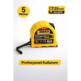 Mikasso Profesyonel Şerit Metre 5 Metre – 25 mm Genişlik, Kilitli, Dayanıklı Gövde 5 M