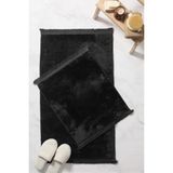 Mikasso Puffy Yumuşak Yıkanabilir Düz Saçaklı Peluş Kaydırmaz Taban 2'li Banyo Paspası Siyah 60X100-40X60 Po - Çok Renkli