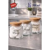 Mikasso Pureglass 3lü Büyük Boy Ahşap Top Kapaklı 500 ml Cam Pamukluk – Etiket Hedidyeli Cam Kavanoz Cam Kah - Çok Renkli